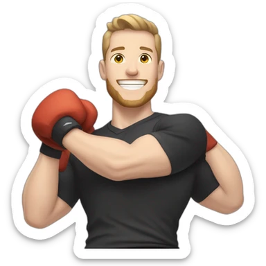 Joyful Celebrating victory Pale skinned Fit Man With the biceps and dark brown hair in black shirt, gray sports shorts and white Sneakers sticker