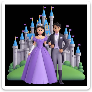 prince and princess Disney dress close up photo in castle background sticker