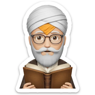İbni Rüşd represented inside a circle, wearing glasses, bearded, turban on head, holding a book, classic philosopher appearance sticker
