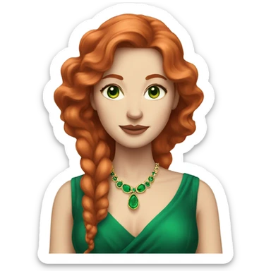 Rich woman, red long hair,  pale-skin, emerald green-eyes sticker