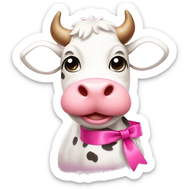 Cute cow with pink ribbon  sticker