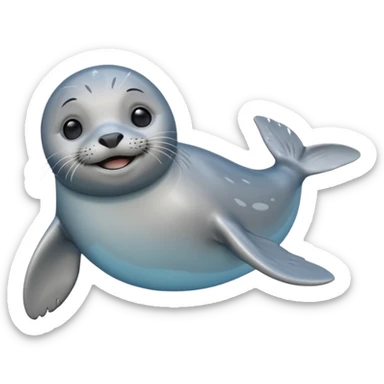 A 3D cartoon seal swimming with visible flippers, calm blue water, soft sunlight, Memoji-style realism. sticker