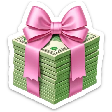 Stack of money tied with pink bow  sticker