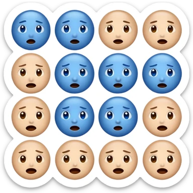 Blue emoji with 7 different faces in one sticker