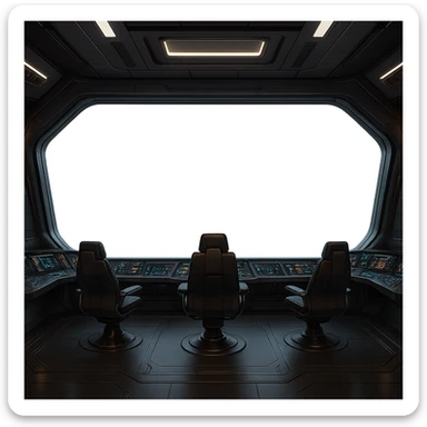 a sophisticated starcruiser command deck viewing port, the viewscreen is alpha-transparent sticker