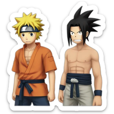 Naruto et Luffy qui se serre la main sticker