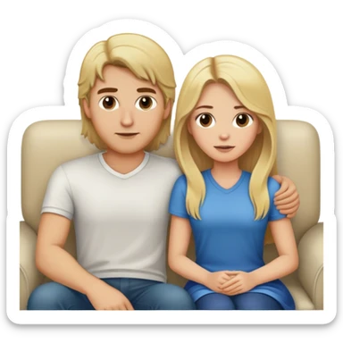 Blonde haired man woman with long brown hair on couch  sticker