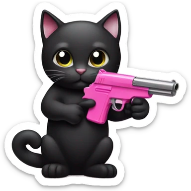 black cat holding pink gun sticker