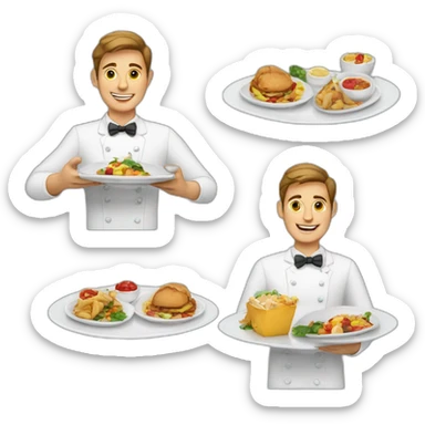  waiter showing plates of food sticker