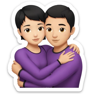 buff Asian Man black hair hugging girl with black pixie cut  sticker