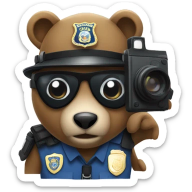 a bear  police officer holding a camera sticker