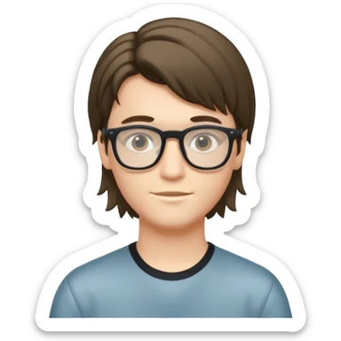 Beautiful thin boy, fair skin, glasses, and a mullet hairstyle  sticker