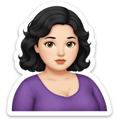 Plus size black medium length wavy hair brown eyes fair skin sticker