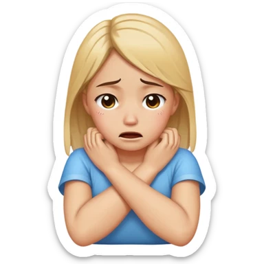 Girl with arms crossed over neck crying sticker
