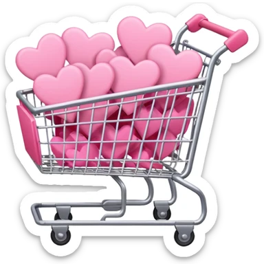 pink shopping cart filled with pink hearts sticker