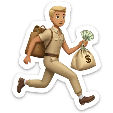 Man in costume, holding a bag money, side view, male, running away sticker