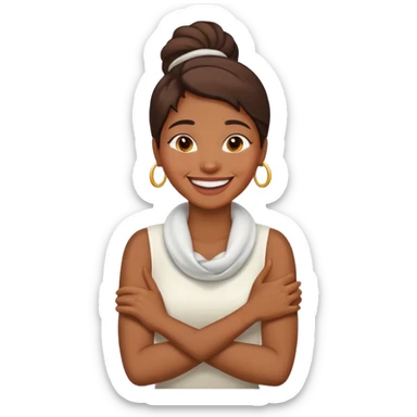 arms crossing holding neck laughing woman sticker