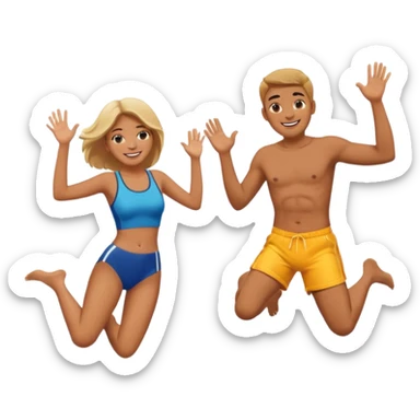 man and woman jumping into pool pool smiling  sticker