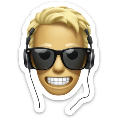 Skull with blonde hair wearing wayfarer sunglasses and headphones sticker
