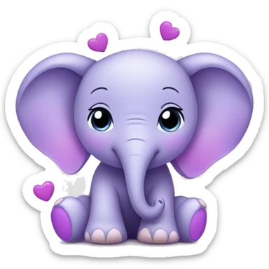 lilac cute baby elephant surrounded by purple hearts sticker