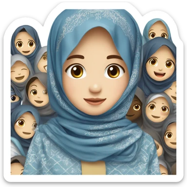 anak cewek umur 16 tahun memakai behel warna biru muda dan kacamata berwarna putih tangkai nya cokelat, menggunakan baju dress biru muda blouse, kalung bintang kecil di leher nya, memakai hijab pashmina berwarna putih, warna kulit samo matang sticker