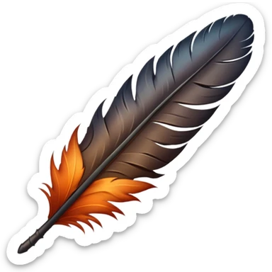 iOS emoji, dark fantasy feather, burned edges, ember glow, soft shadow, minimal sticker