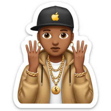 apple emoji styled as rapper FlakoSteppn with hip hop fashion, jewelry, confident expression sticker
