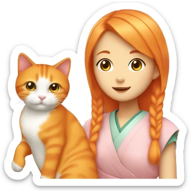 Orange cat and Japanese girl  sticker
