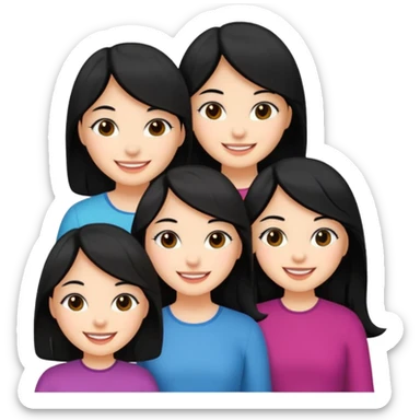 Five fair-skinned girls with black hair sticker