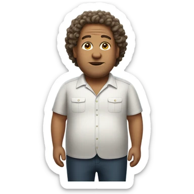 A fat man with medium sized curly hair as a bus driver sticker
