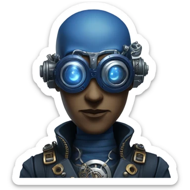 Bald cyborg head with dark blue steampunk goggles and dark blue Mohawk  sticker