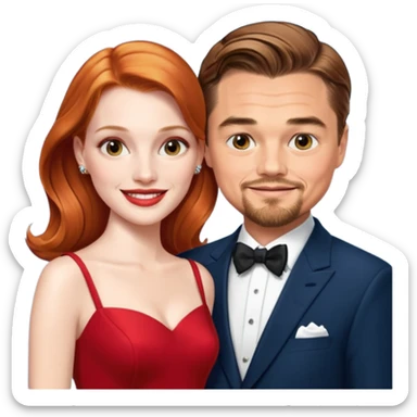 leonardo di caprio and Jessica Chastain in a red dress sticker