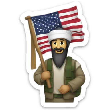 bin laden holding a us flag sticker