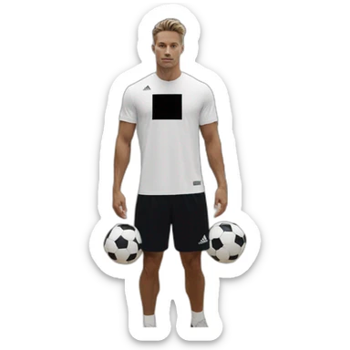 white skin soccer player in black adidas t-shirt training at gym sticker