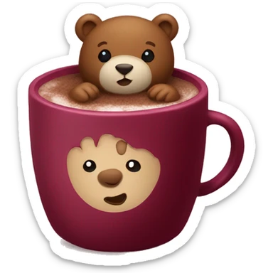 Baby bear inside of a cup of hot cocoa. Burgundy colored cup.  sticker