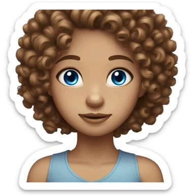 Brown curly hair blue eyes light skin girl in love sticker