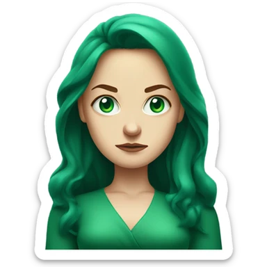 Rich woman, red long hair,  pale-skin, emerald blue-green-eyes,  scowling, very small nose, glaring, angry, arms folded sticker