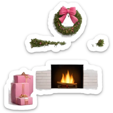 White brick fireplace pink Christmas decor sticker