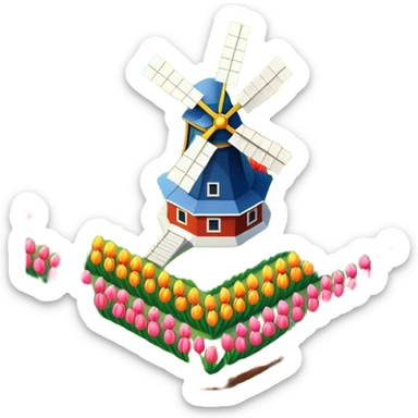 Isometric Dutch tulip field with windmill sticker