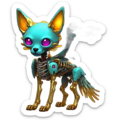 Melting Neon and gold Zombie skeleton fox with wings and prosthetic leg  sticker