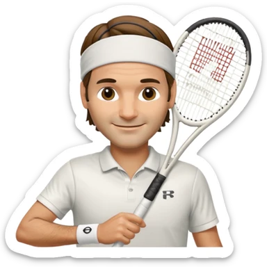 roger federer with head band and tennis racket sticker
