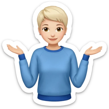 woman sitting chair short pixie hair jeans sweater smile  sticker