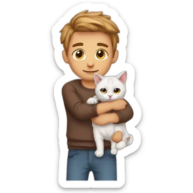 Jeune homme avec son Chaton mignon sticker