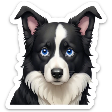 Cinematic Meme-Worthy Grumpy Border Collie Portrait Emoji, Head held high but eyes filled with dramatic disappointment, smooth black and white fur with a deeply furrowed brow forming an unmistakable scowl, floppy ears slightly angled back in disapproval, piercing blue eyes glaring with pure exasperation, Simplified yet hilariously over-exaggerated features, highly detailed, glowing with an aura of supreme annoyance, high shine, exhausted yet judgmental, stylized with an almost regal pettiness, bright but brooding, soft glowing outline, capturing the essence of a herder that has seen it all and is thoroughly unimpressed, so meme-worthy it feels like it could instantly become the next viral sensation of grumpiness! sticker
