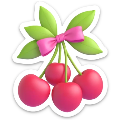 two cherries tied with a pink bow sticker