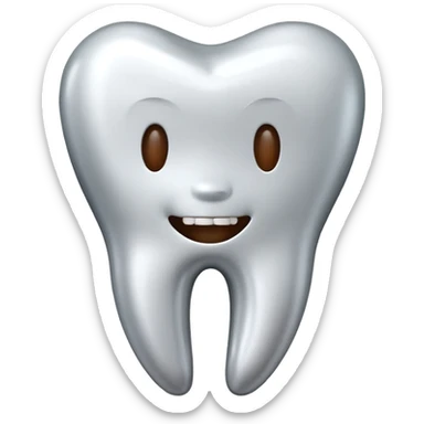 human tooth emoji, smooth chrome ceramic-metal texture, clean medical luxury aesthetic, isolated on white, no face sticker