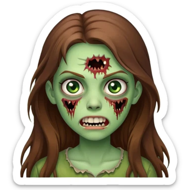 Girl zombie with brown long hair with teeth and serious face IOS style sticker