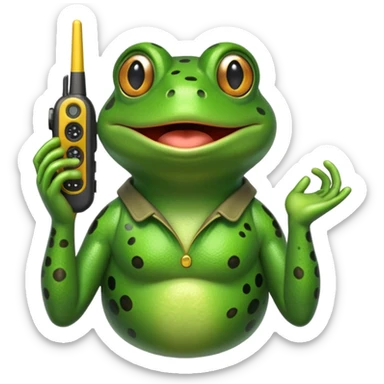 Frog using a walkie talkie sticker