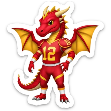 Red dragon wearing red and yellow American football uniform sticker