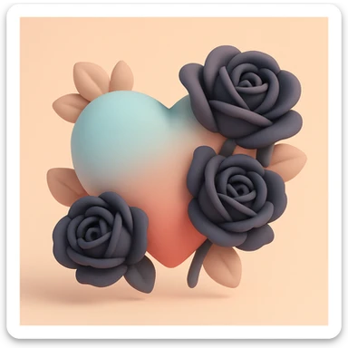 gothic heart with dark roses, mochi style sticker